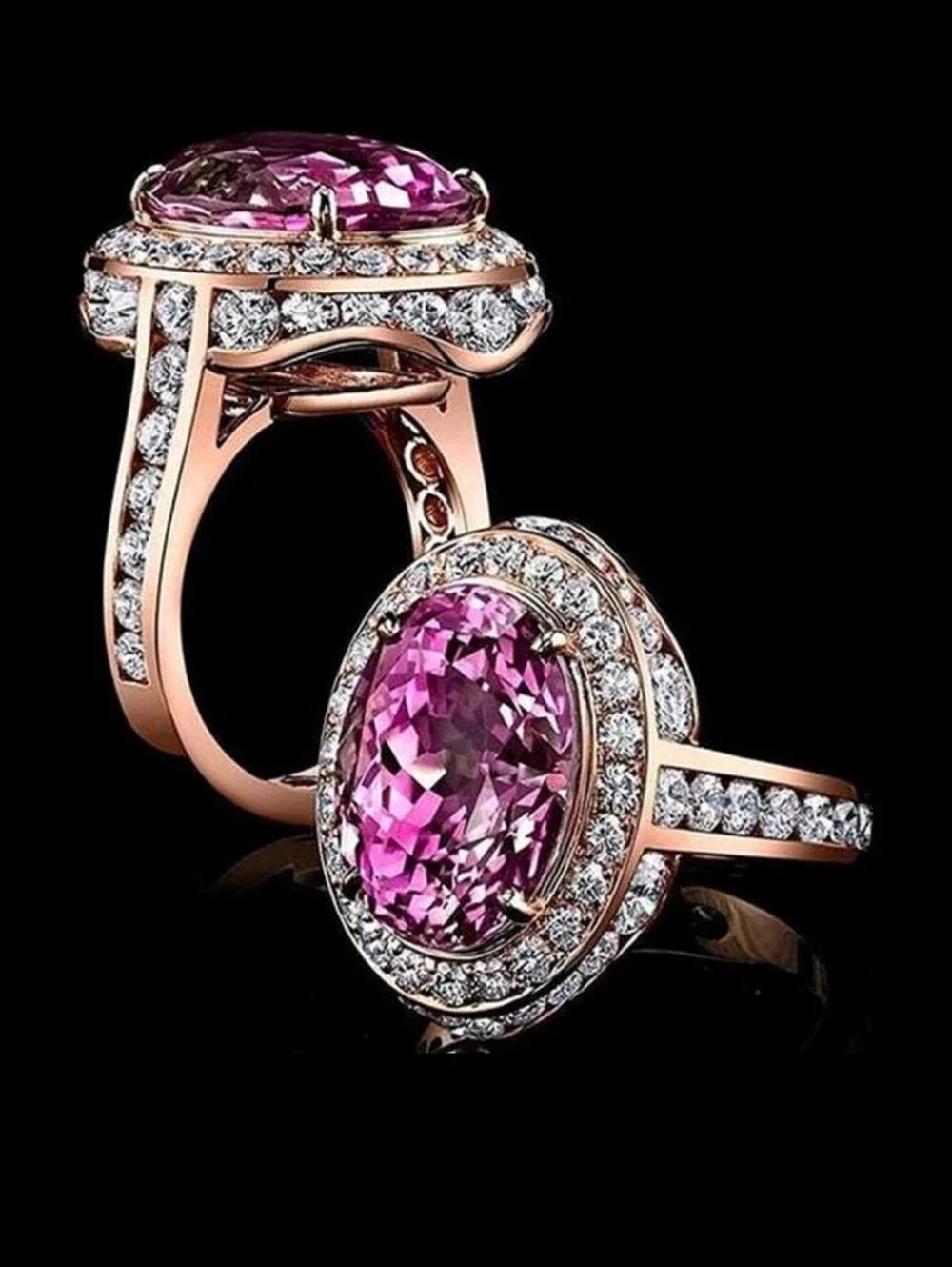 BRAND NEW ** Rose Gold Pink Oval Halo Cocktail Ring with Pavé Diamonds